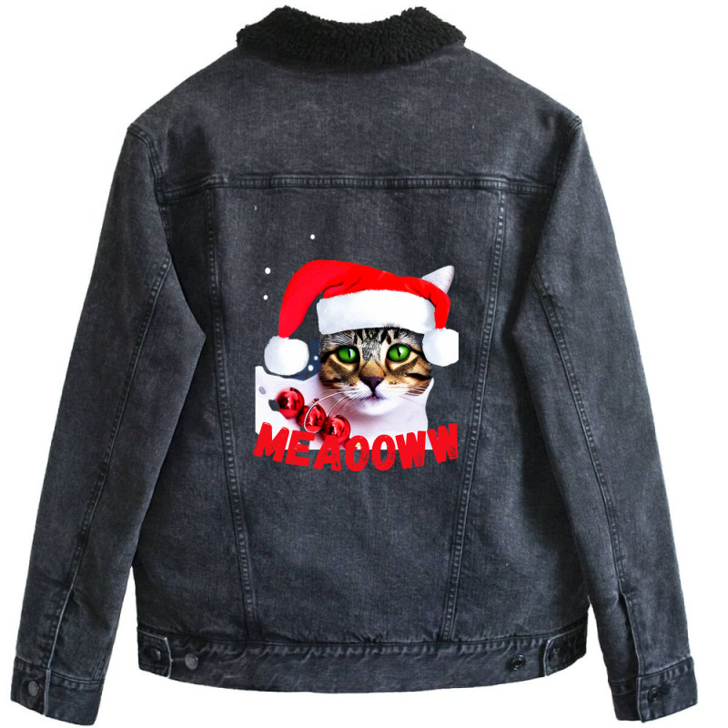 Cute Cat  Christmas Unisex Sherpa-Lined Denim Jacket by Mikoart | Artistshot