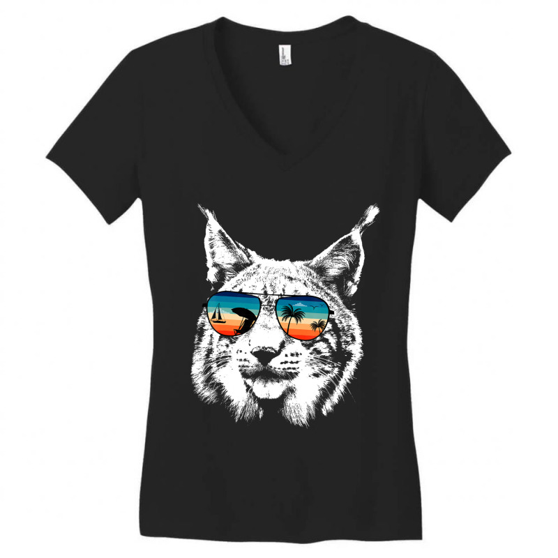 Hot Trend Lynx S With Glasses Sunglasses Retro Style Women's V-Neck T-Shirt by bummercaught | Artistshot