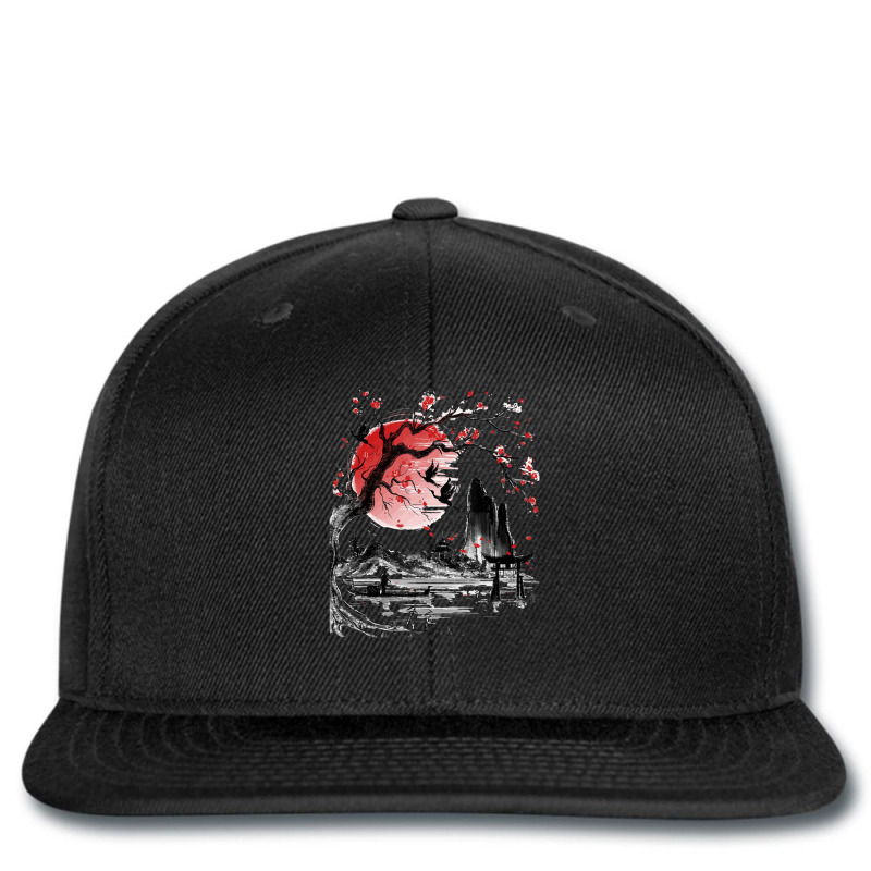 Trending Japanese Tree Red Moon With Birds Flying In Background Printed Hat | Artistshot