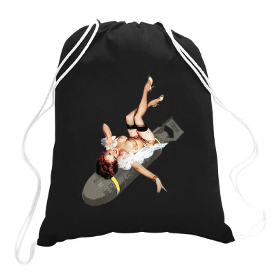 Pin Up Girl Bombs Away Wwii Poster Vintage Drawstring Bags Designed By Mrt90