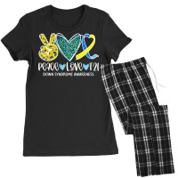 Peace Love Cure Blue & Yellow Ribbon Down Syndrome Awareness T Shirt Women's Pajamas Set | Artistshot