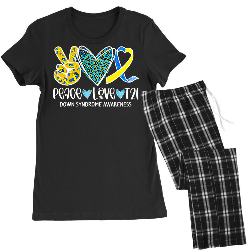 Peace Love Cure Blue & Yellow Ribbon Down Syndrome Awareness T Shirt Women's Pajamas Set by trokeryth | Artistshot