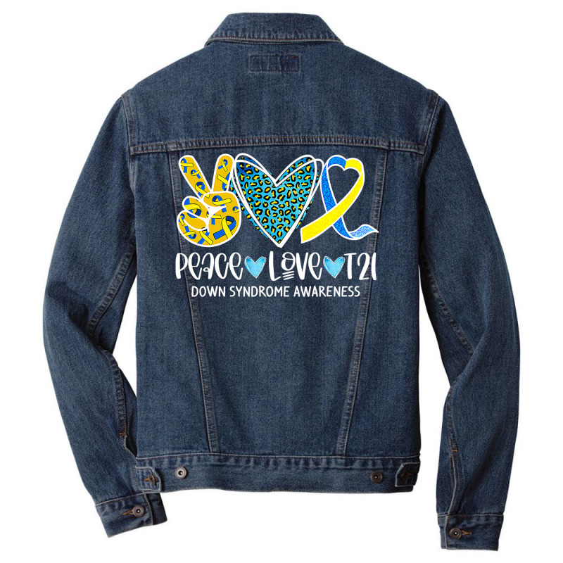 Peace Love Cure Blue & Yellow Ribbon Down Syndrome Awareness T Shirt Men Denim Jacket by trokeryth | Artistshot