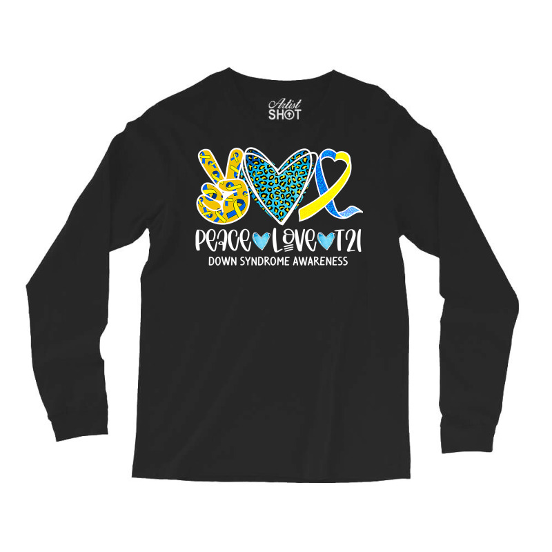 Peace Love Cure Blue & Yellow Ribbon Down Syndrome Awareness T Shirt Long Sleeve Shirts by trokeryth | Artistshot