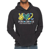 Peace Love Cure Blue & Yellow Ribbon Down Syndrome Awareness T Shirt Vintage Hoodie | Artistshot