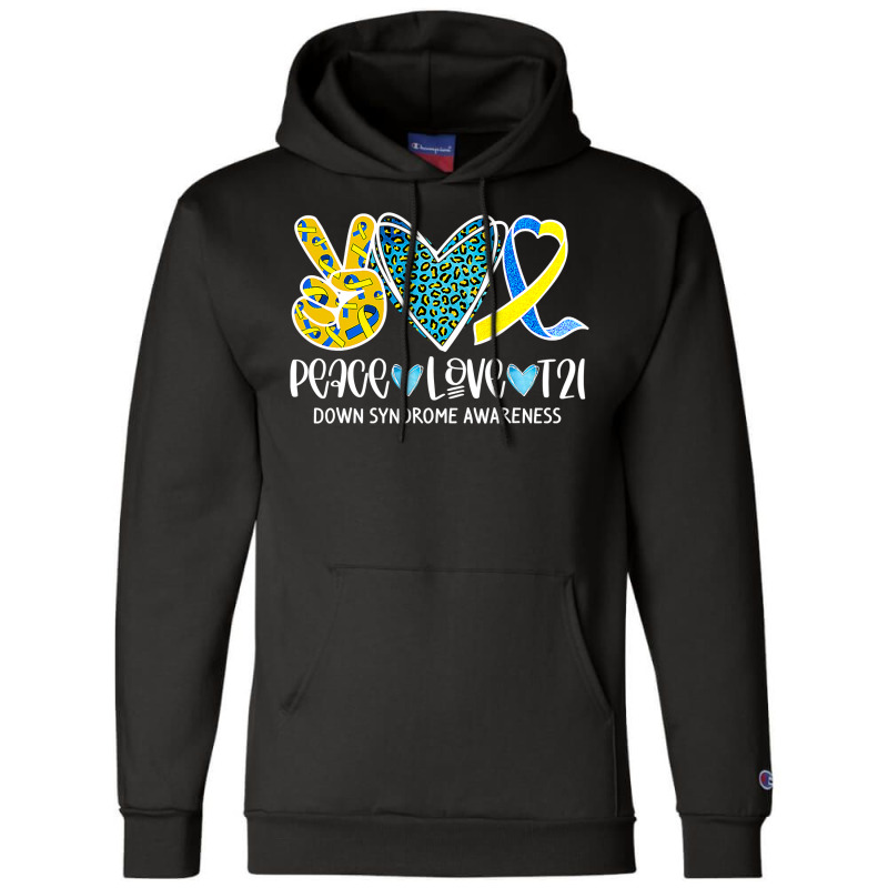 Peace Love Cure Blue & Yellow Ribbon Down Syndrome Awareness T Shirt Champion Hoodie by trokeryth | Artistshot