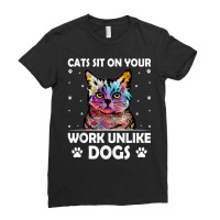 Cats Sit On Your Work Cat Mom Wfh Cat Dad Work From Home T Shirt Ladies Fitted T-shirt | Artistshot