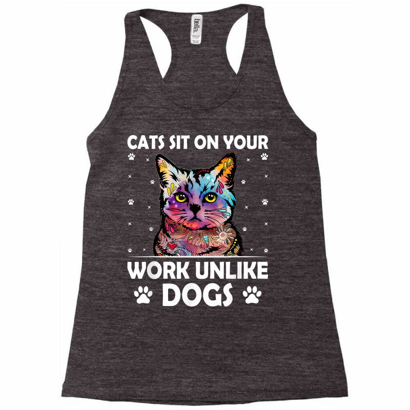 Cats Sit On Your Work Cat Mom Wfh Cat Dad Work From Home T Shirt Racerback Tank by xq8pjbeamer | Artistshot