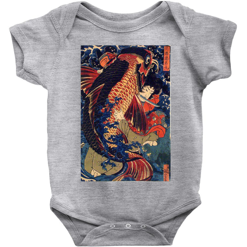 Fighting The Giant Carp Japanese Tshirt Baby Bodysuit by Bradley | Artistshot