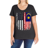 Duel Flag Design Malaysia And American Duel Citizen T Shirt Ladies Curvy T-shirt | Artistshot