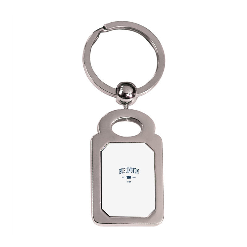 Burlington Iowa Ia Vintage Athletic Navy Sports Design Silver Rectangle Keychain | Artistshot