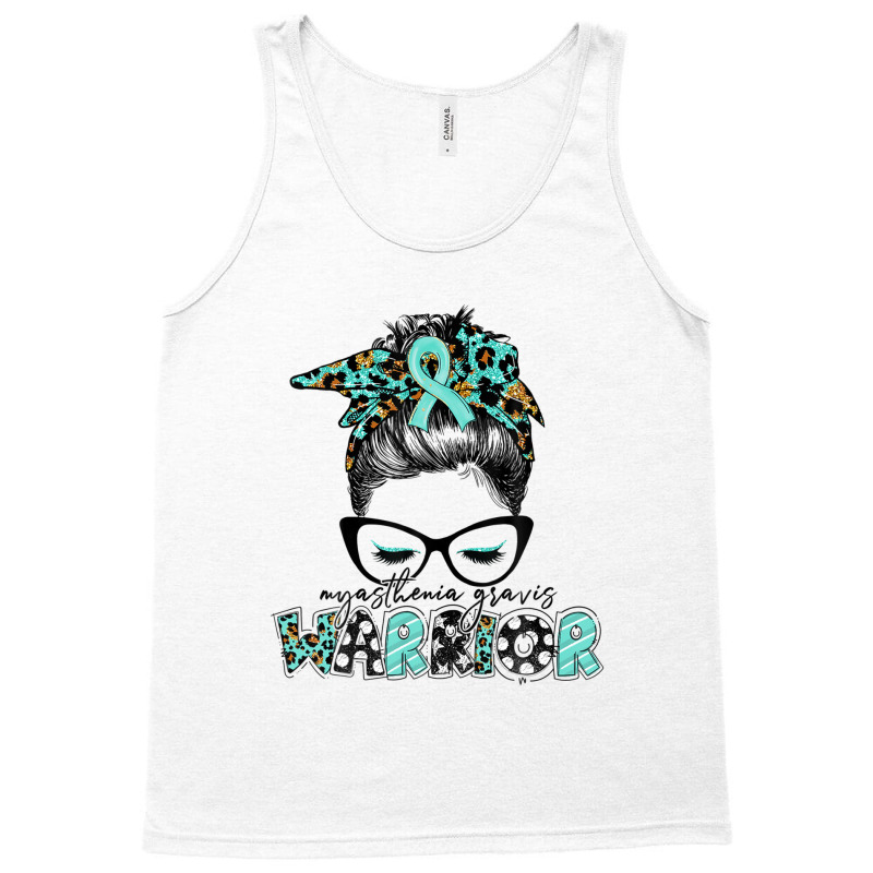 Messy Bun Women Teal Ribbon Myasthenia Gravis Warrior Tank Top | Artistshot