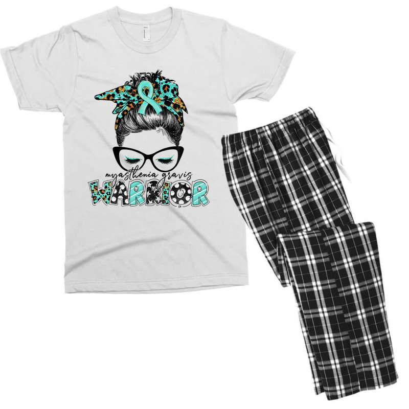 Messy Bun Women Teal Ribbon Myasthenia Gravis Warrior Men's T-shirt Pajama Set | Artistshot