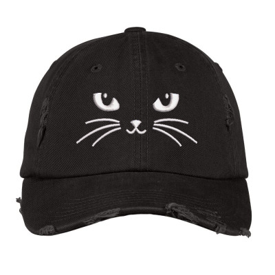 Black Cat Embroidered Hat Distressed Cap Designed By Madhatter
