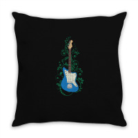 Blue Offset Style Electric Guitar Flowering Vines Throw Pillow | Artistshot