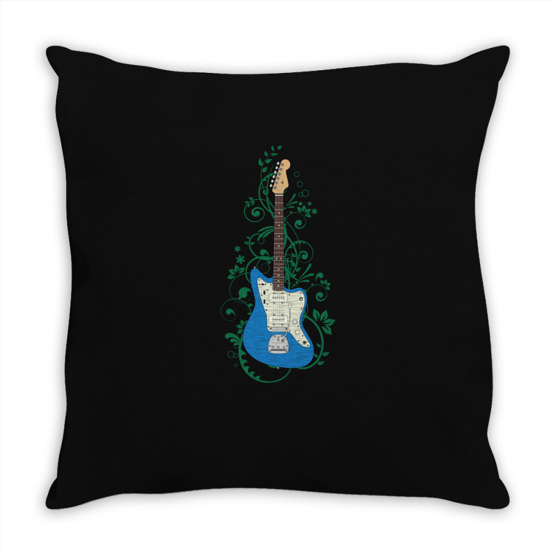 Blue Offset Style Electric Guitar Flowering Vines Throw Pillow | Artistshot