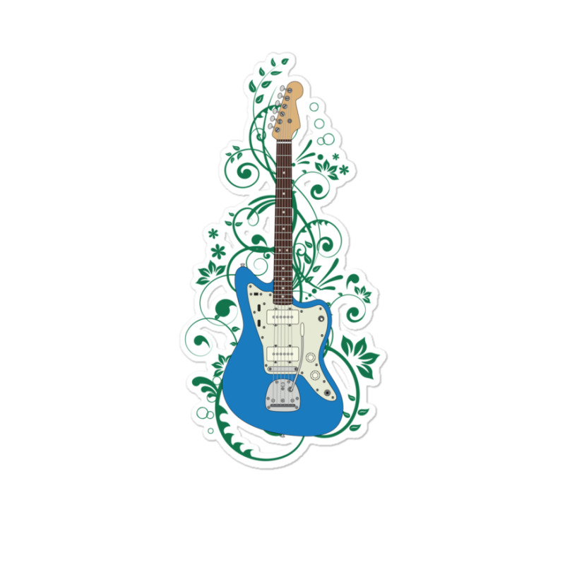 Blue Offset Style Electric Guitar Flowering Vines Sticker | Artistshot