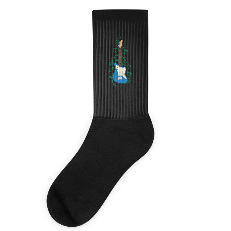 Blue Offset Style Electric Guitar Flowering Vines Socks | Artistshot