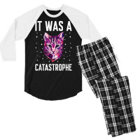 It Was A Catastrophe Cat Lover Dad Jokes Kitten Punchline T Shirt Men's 3/4 Sleeve Pajama Set | Artistshot