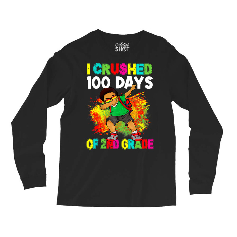 I Crushed 100 Days 2nd Grade Happy 100th Day Black Afro T Shirt Long Sleeve Shirts by TeaMenShop | Artistshot