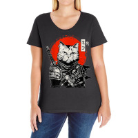 Samurai Japanese Cat Bushido Warrior, Katana Sword Retro Ladies Curvy T-shirt | Artistshot