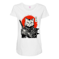 Samurai Japanese Cat Bushido Warrior, Katana Sword Retro Maternity Scoop Neck T-shirt | Artistshot