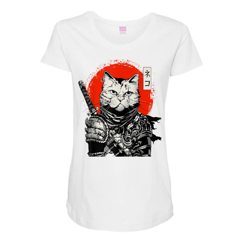 Samurai Japanese Cat Bushido Warrior, Katana Sword Retro Maternity Scoop Neck T-shirt by vakkerolbreiq | Artistshot