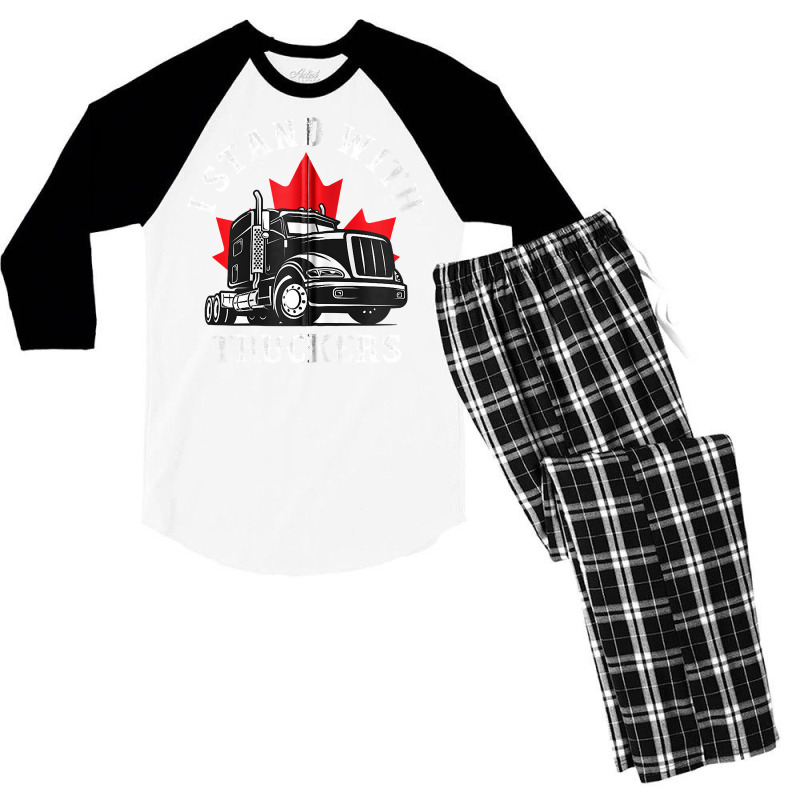 I Stand With Canadian Truckers Zip Hoodie Men's 3/4 Sleeve Pajama Set by TeaMenShop | Artistshot