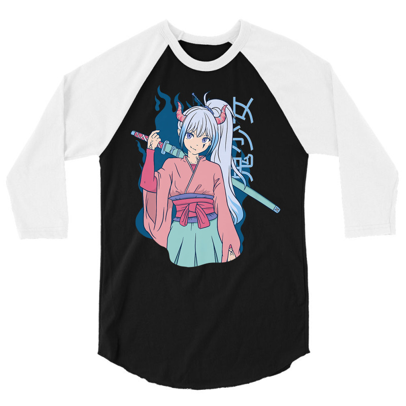 Japanese Anime Demon Samurai Ninja Girl Katana Sword Premium 3/4 Sleeve Shirt | Artistshot