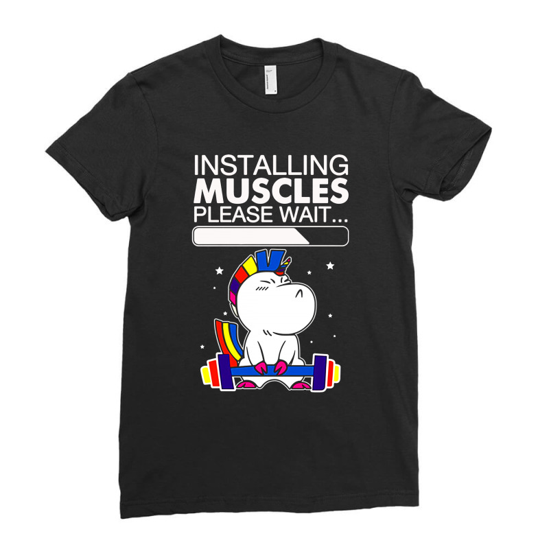 Unicorn Installing Muscle3 Ladies Fitted T-Shirt by hoainv | Artistshot