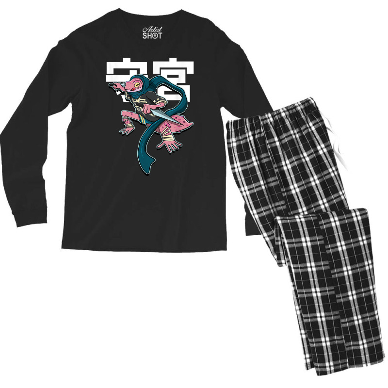 Japanese Art Samurai Vintage Gecko Fighter Retro Design Men's Long Sleeve Pajama Set | Artistshot