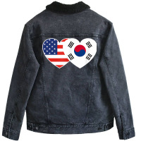 South Korea Usa Flag Twin Heart T Shirt For Korean Americans Unisex Sherpa-lined Denim Jacket | Artistshot