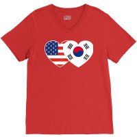 South Korea Usa Flag Twin Heart T Shirt For Korean Americans V-neck Tee | Artistshot