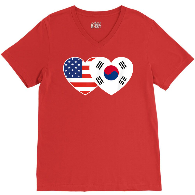 South Korea Usa Flag Twin Heart T Shirt For Korean Americans V-neck Tee | Artistshot