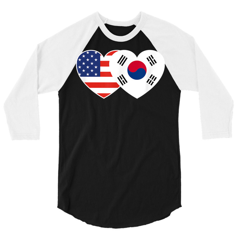 South Korea Usa Flag Twin Heart T Shirt For Korean Americans 3/4 Sleeve Shirt | Artistshot