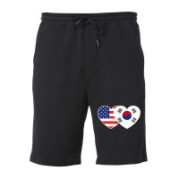 South Korea Usa Flag Twin Heart T Shirt For Korean Americans Fleece Short | Artistshot