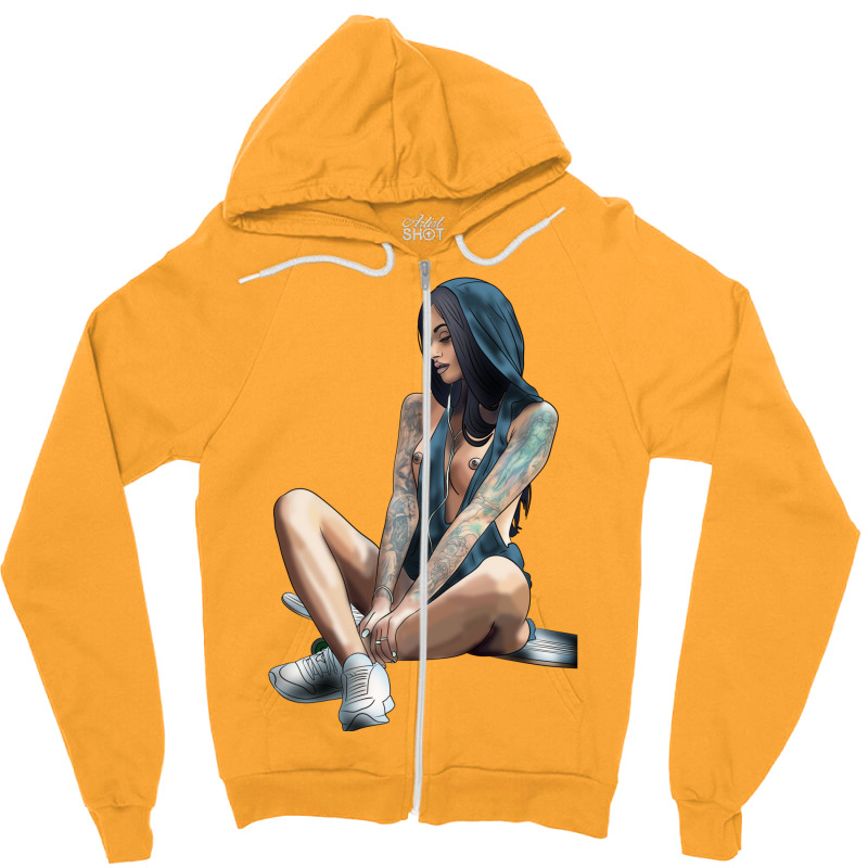 Skate Girl Naked Zipper Hoodie by sixsuspend | Artistshot