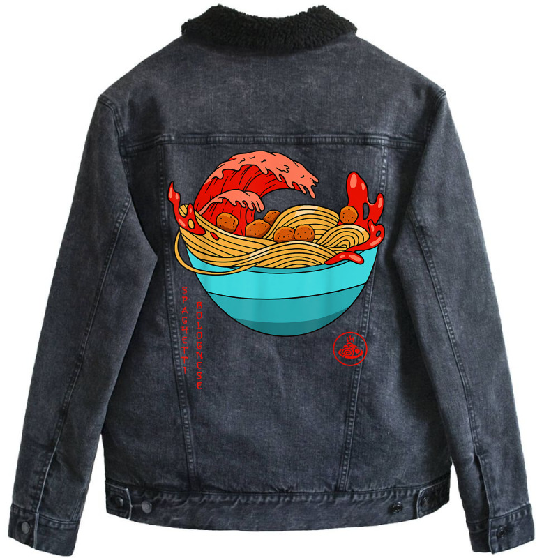 Spaghetti Bolognese   Italian Noodles   Japanese Ramen Style Unisex Sherpa-lined Denim Jacket | Artistshot