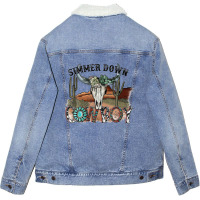 Western Country Cowgirl Simmer Down Cowboy Rodeo Horse Girl Unisex Sherpa-lined Denim Jacket | Artistshot