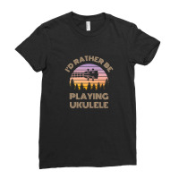 I'd Rather Be Playing Ukulele Ukulele Headstock Vintage Sunset Ladies Fitted T-shirt | Artistshot