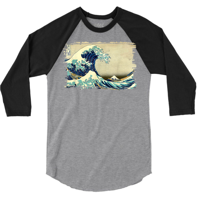 Stylish Vintage Art Great Ocean Wave Hokusai Classic Design 3/4 Sleeve Shirt by jorsievinettc | Artistshot