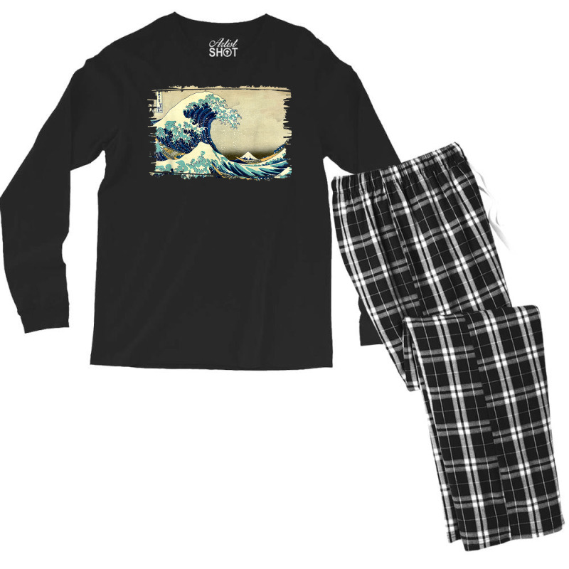 Stylish Vintage Art Great Ocean Wave Hokusai Classic Design Men's Long Sleeve Pajama Set by jorsievinettc | Artistshot