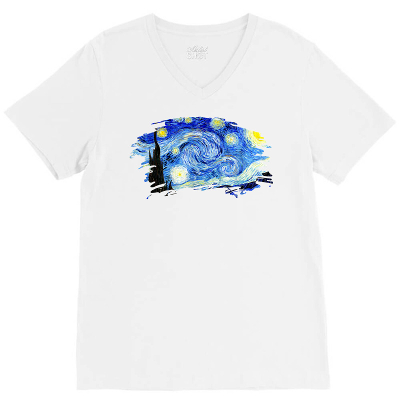 Stylish Vintage Art Starry Night Vincent Van Gogh Classic V-Neck Tee by jorsievinettc | Artistshot