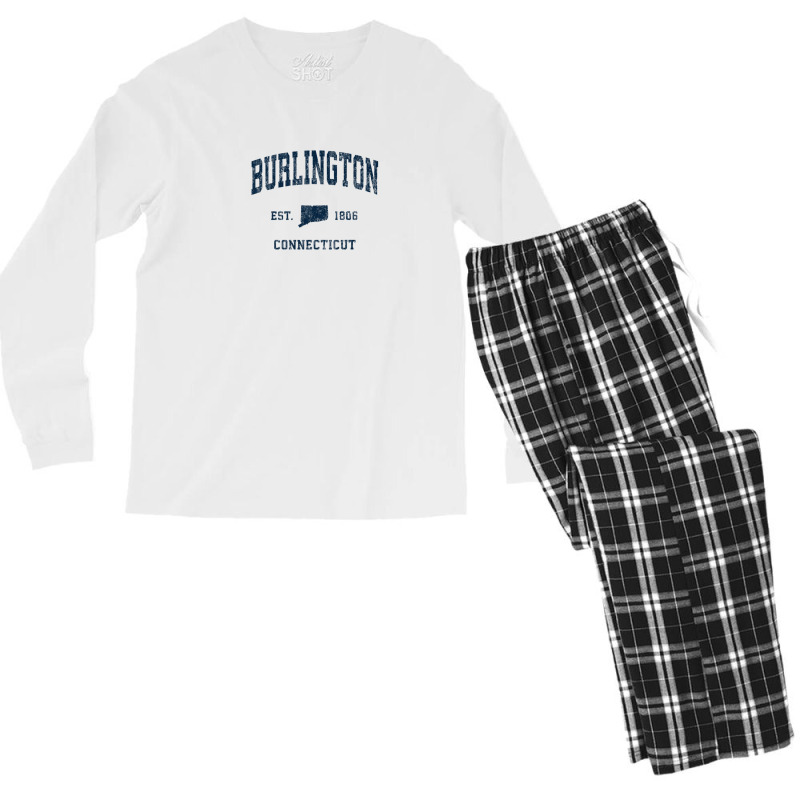 Burlington Connecticut Ct Vintage Athletic Navy Sports Desig Men's Long Sleeve Pajama Set | Artistshot