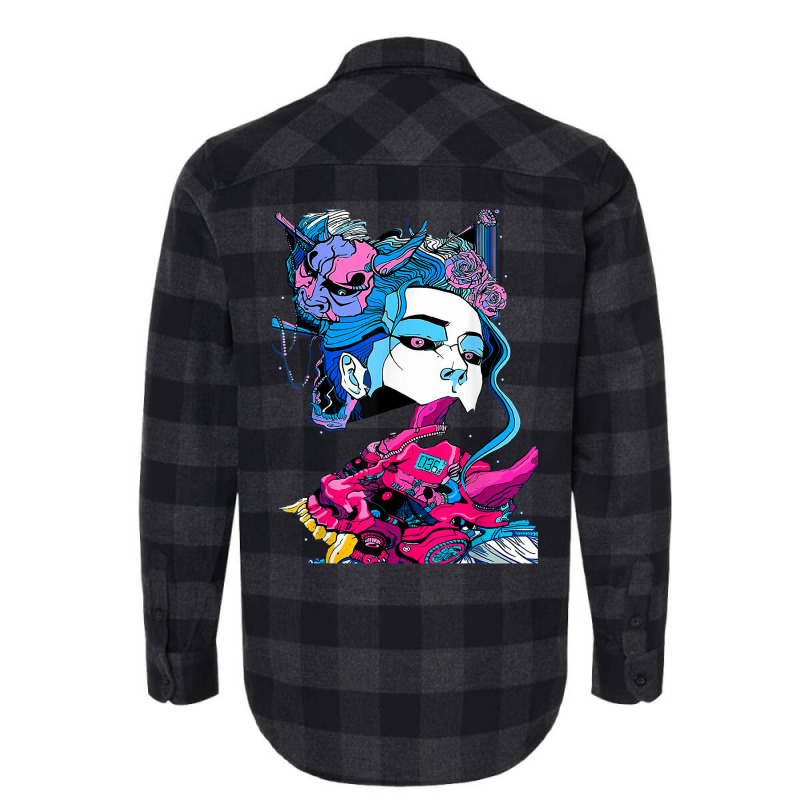 Cyberpunk Aesthetic Samurai Demons Mask Japanese Girl Flannel Shirt by mintoosaenanf | Artistshot