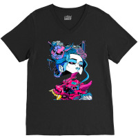 Cyberpunk Aesthetic Samurai Demons Mask Japanese Girl V-neck Tee | Artistshot