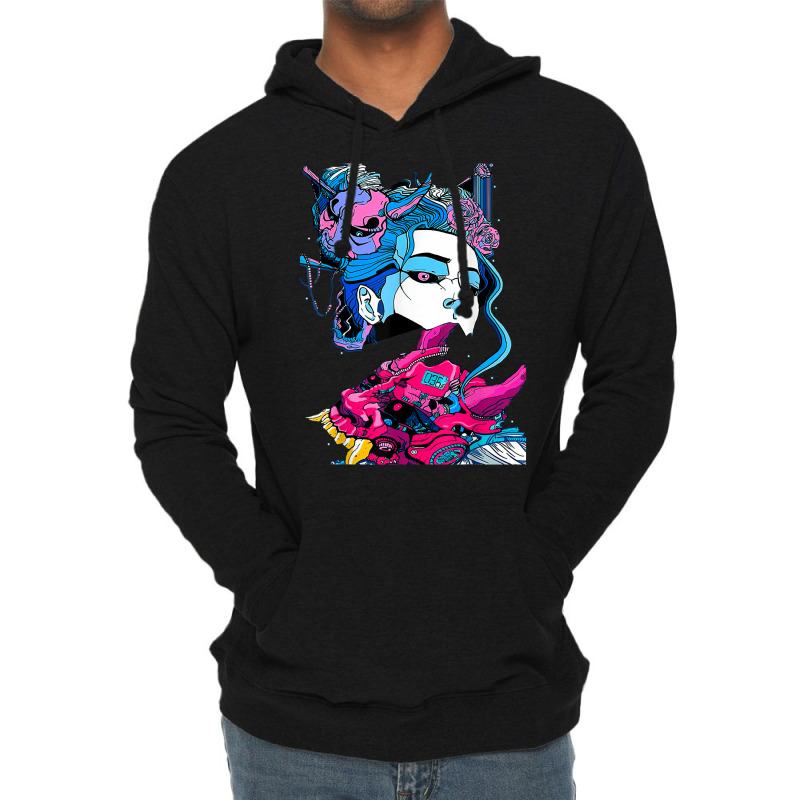 Cyberpunk Aesthetic Samurai Demons Mask Japanese Girl Lightweight Hoodie by mintoosaenanf | Artistshot