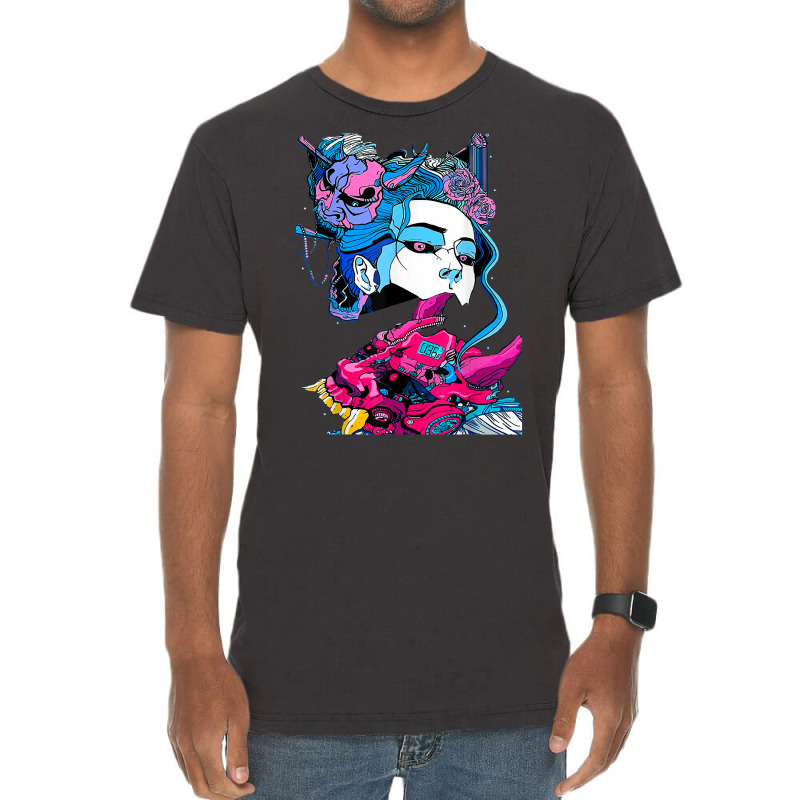 Cyberpunk Aesthetic Samurai Demons Mask Japanese Girl Vintage T-Shirt by mintoosaenanf | Artistshot