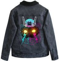 Cyberpunk Cat Kitten Japanese Retro Vaporwave Cats Unisex Sherpa-lined Denim Jacket | Artistshot