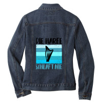 Harp Gift Musical Instrument Musician Plucking Ladies Denim Jacket | Artistshot